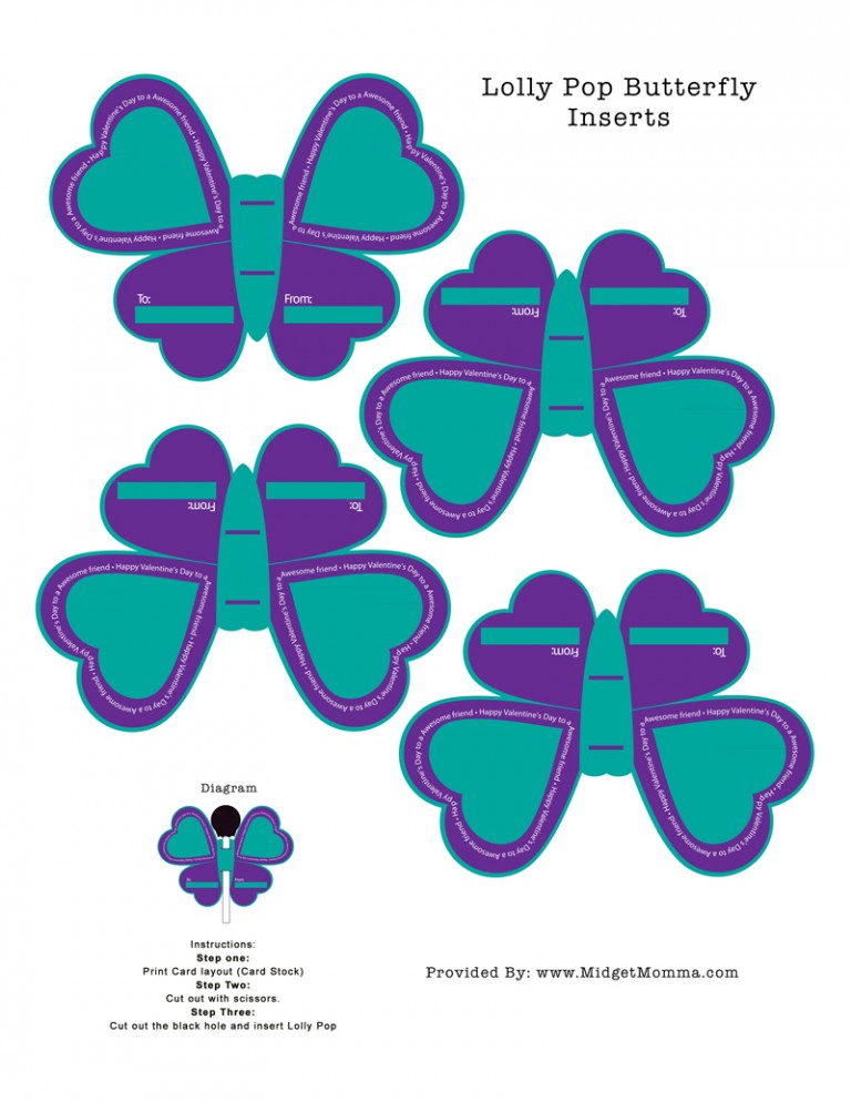Printable Valentine's Day Butterfly Lolipop Cards • MidgetMomma