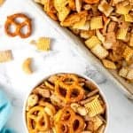 a bowl of slow cooker chex mix