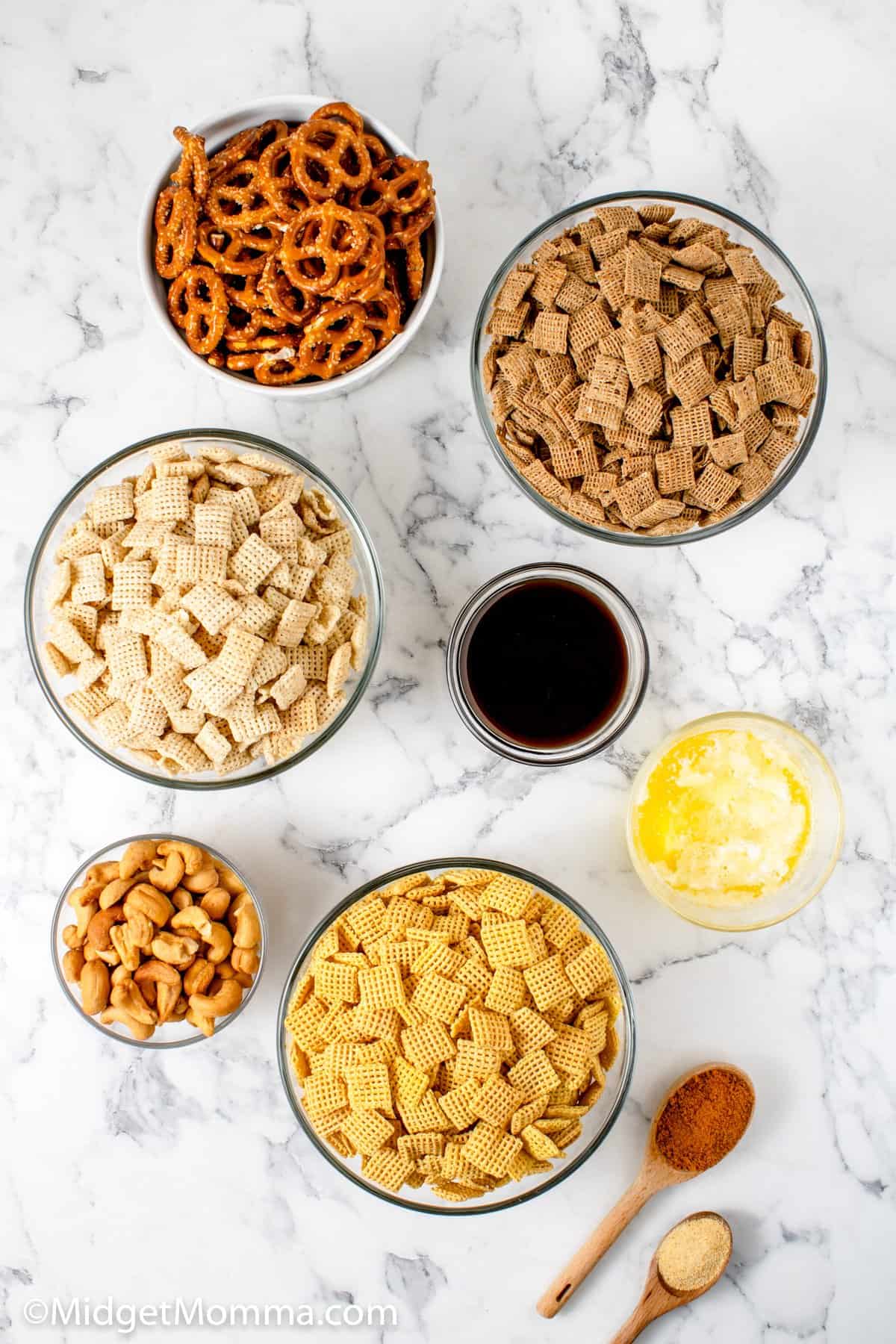 Slow Cooker Chex Snack Mix ingredients