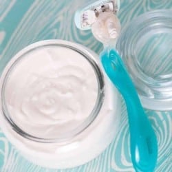 Easy homemade Shaving Cream in a glass jar on the counter