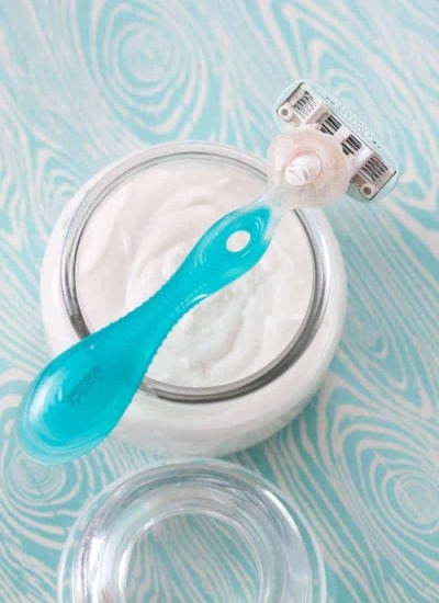 Coconut shaving cream in a glass jar