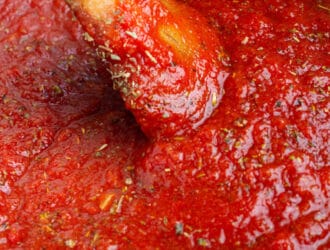 Homemade spaghetti sauce cooking in a pot