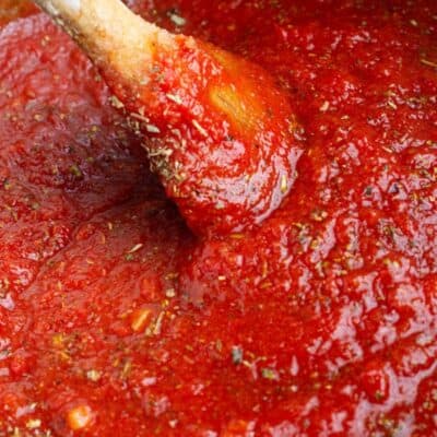 Homemade spaghetti sauce cooking in a pot