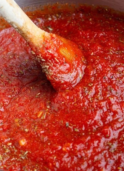 Homemade spaghetti sauce cooking in a pot