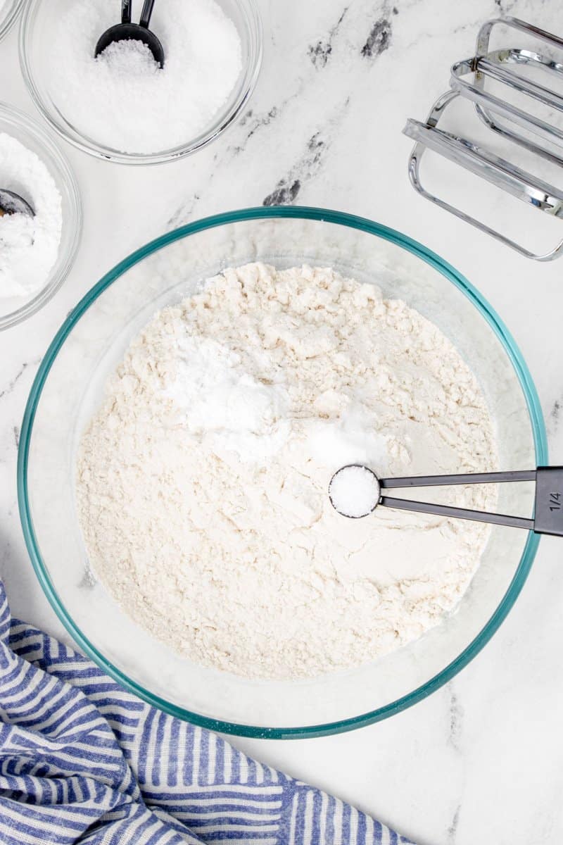 flour, baking powder, baking soda and salt in a large bowl