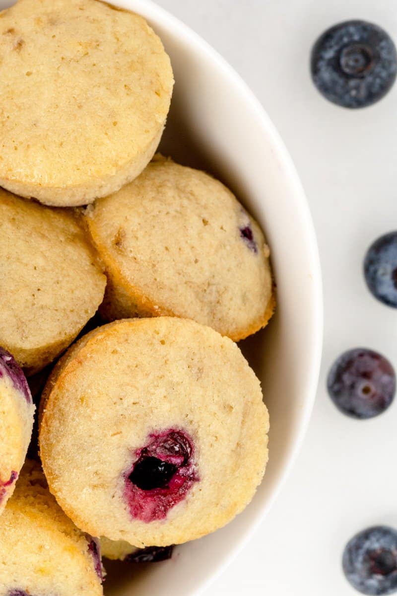 mini blueberry banana muffins in a bowl