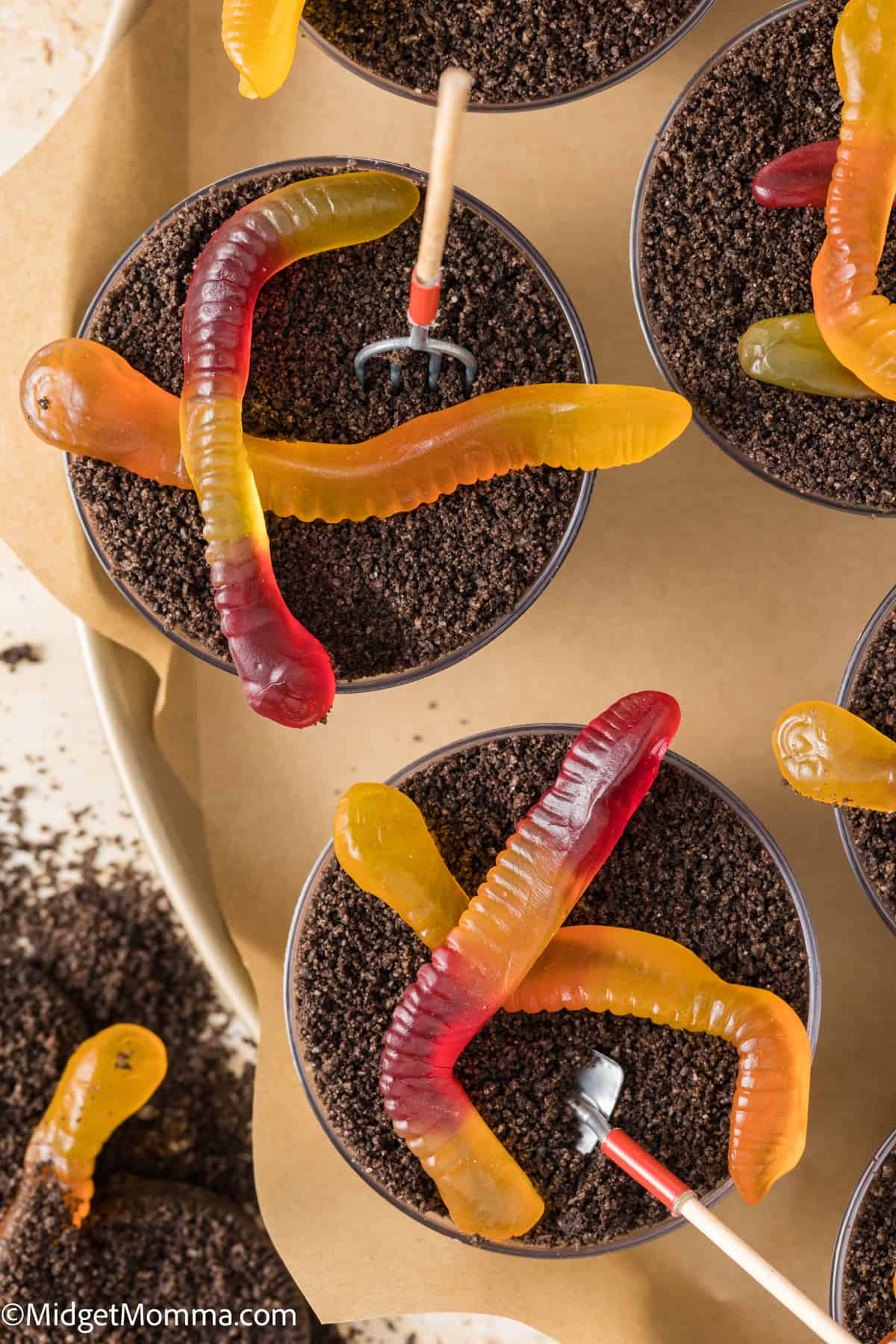 close up photo of 2 Oreo Cookie Dirt Cups Pudding Parfaits 