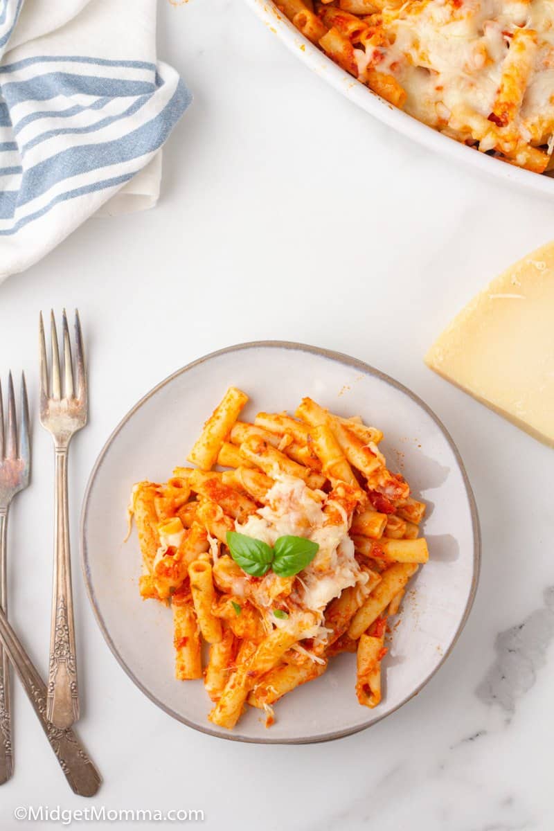 over head photo of Sausage baked ziti