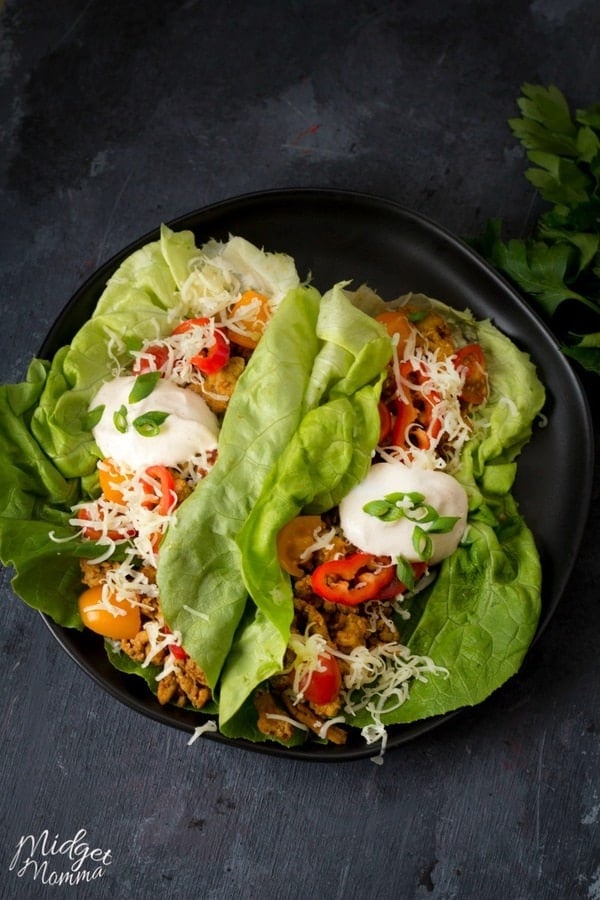 chicken taco lettuce wraps - Get your mexican taco fix while being healthier with these Chicken Taco Lettuce Wraps, topped with an AMAZING homemade Chipotle sauce these are amazing! #Taco #Chicken