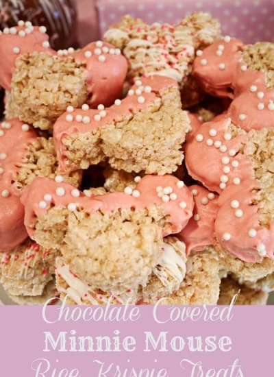 Minnie Mouse Rice Krispie treats are easy to make, dip the tops of the Minnie Mouse Rice Krispie in chocolate to make them look like minnie mouse.