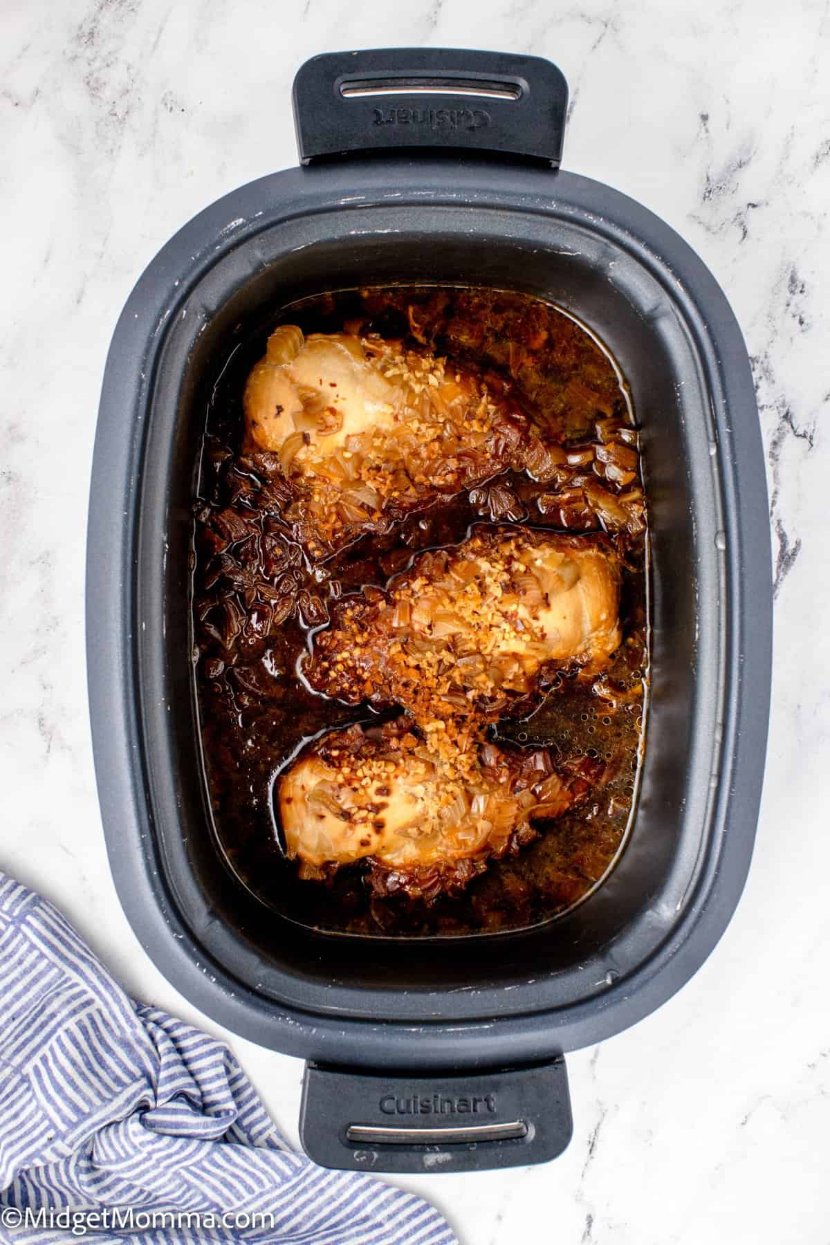Slow Cooker Honey Garlic Chicken Recipe cooked in a slow cooker.
