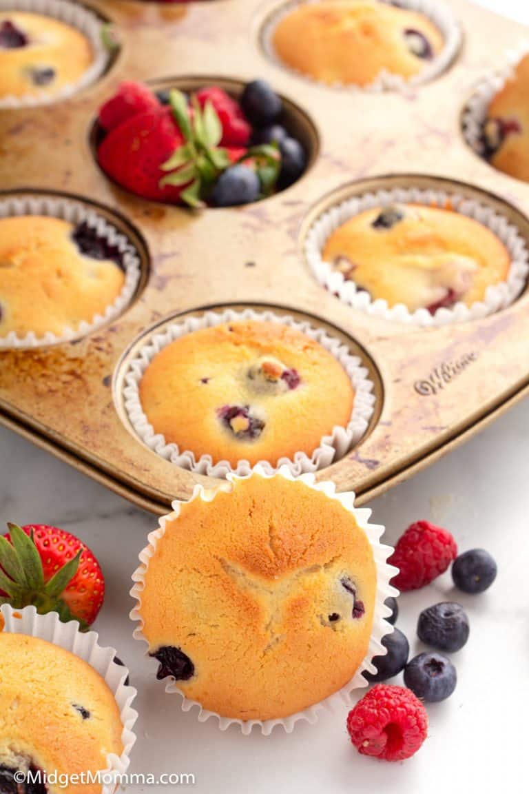 Triple Berry Muffins with Blueberries, Strawberries & Raspberries
