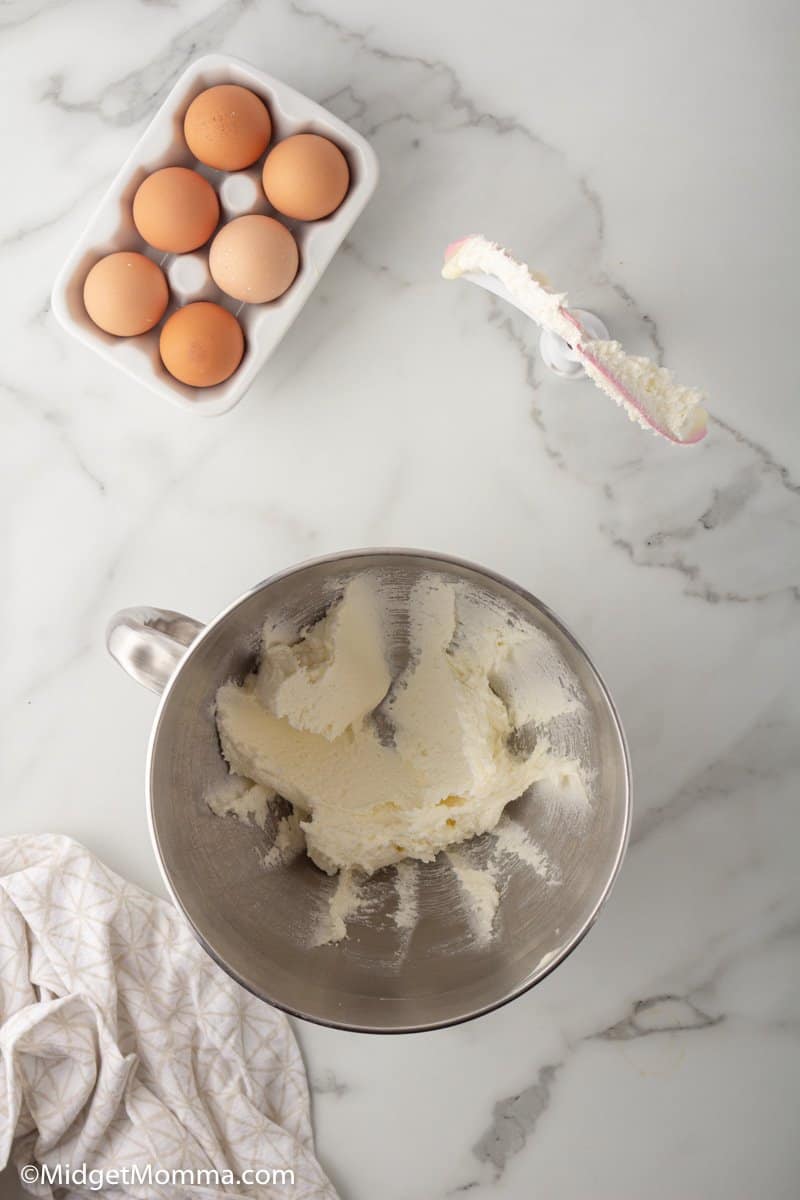 butter and sugar creamed in a mixing bowl