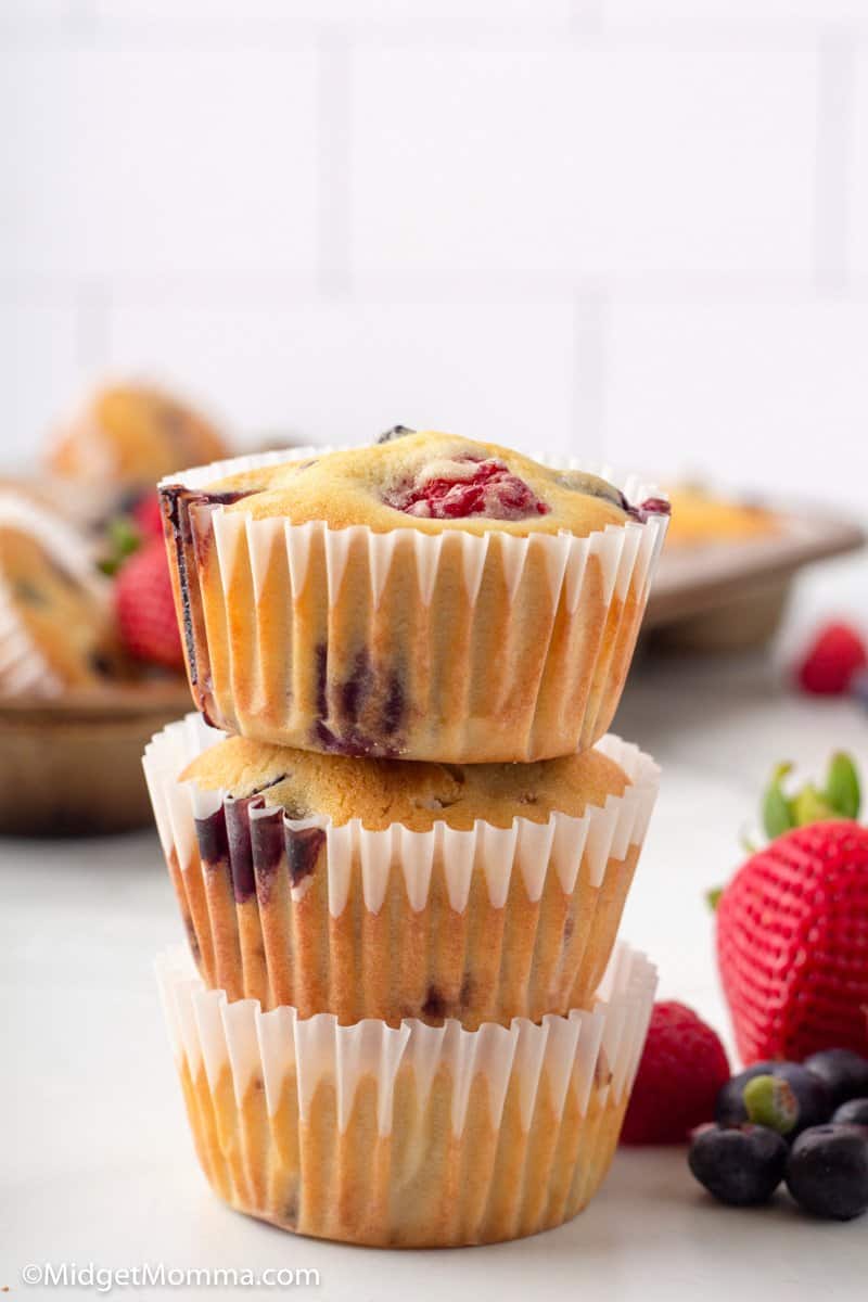 3 Triple Berry Muffins stacked