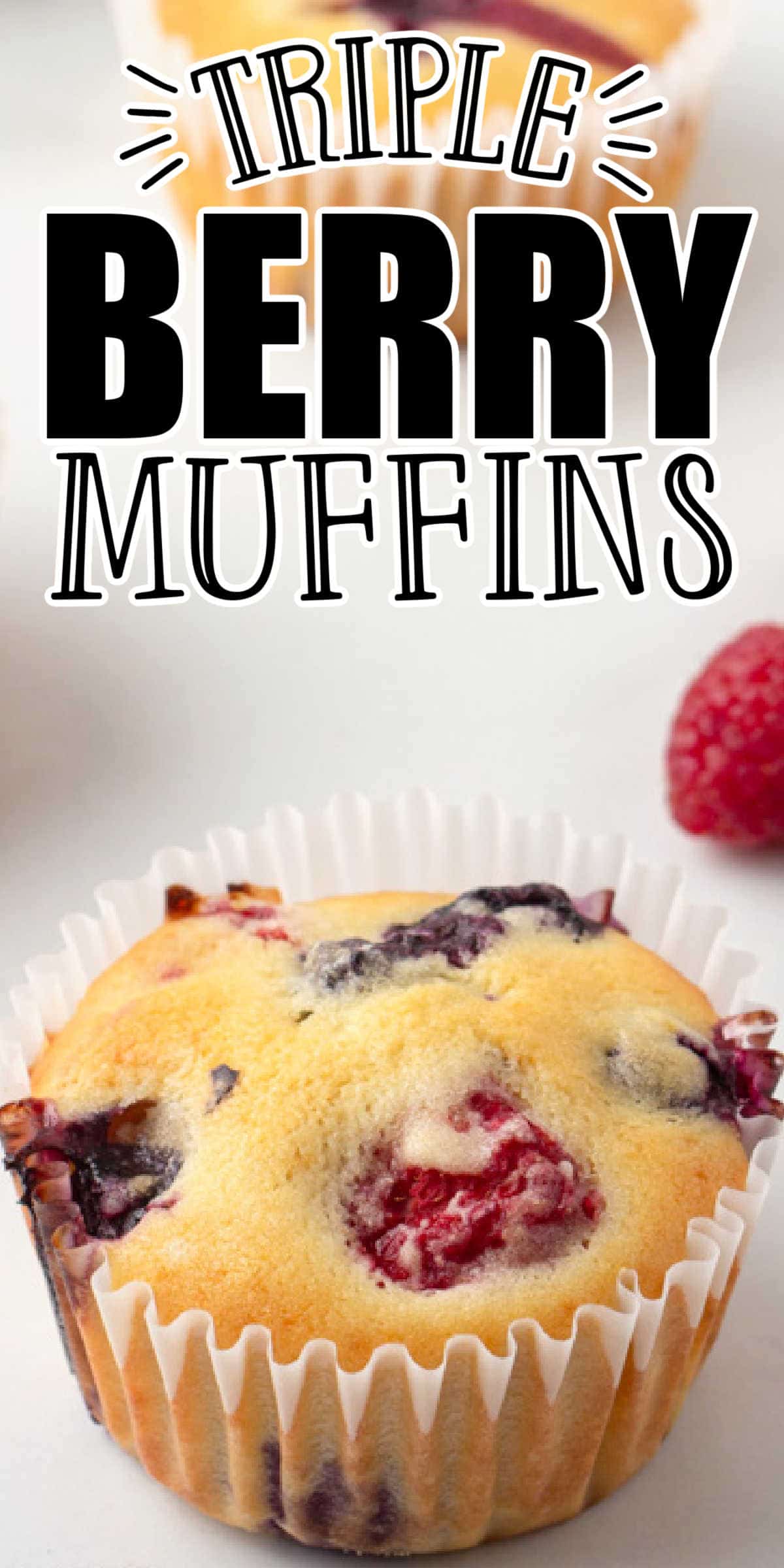 Triple Berry Muffins with Blueberries, Strawberries & Raspberries