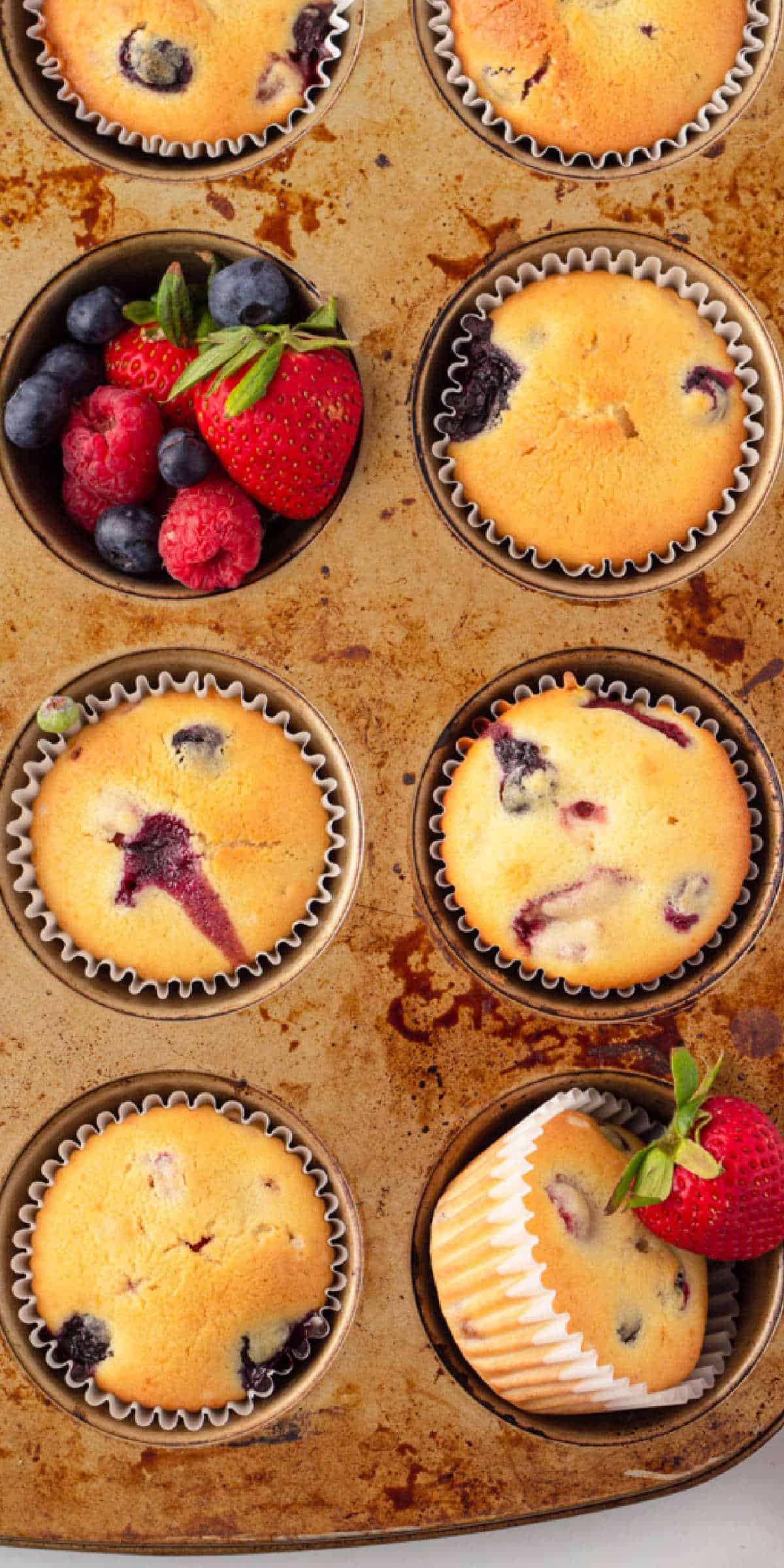 Triple Berry Muffins with Blueberries, Strawberries & Raspberries
