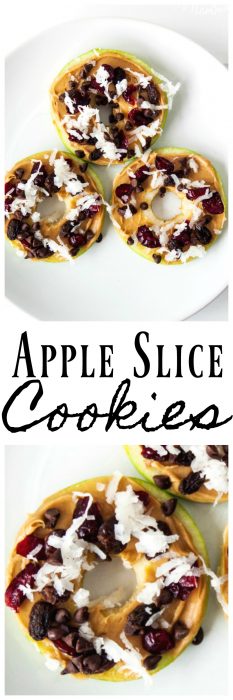 These No Bake Apple Cookies are a healthy snack that the kids will love. These Apple Slice cookies make for a great snack for after school, summer time and in the kids lunch boxes! #Apples #AppleSnack #SnackRecipe #PeanutbutterApples #PeanutButterAppleCookie