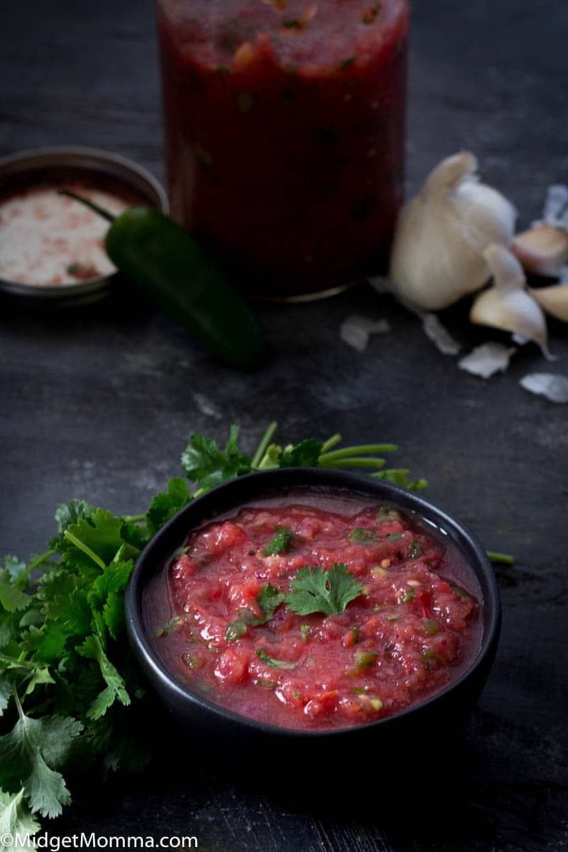 Restaurant Style Salsa made at home in a bowl with blue tortilla chips