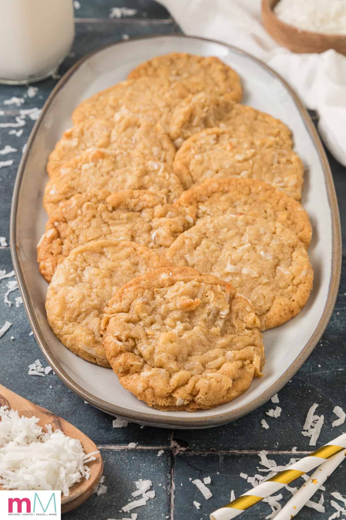 Chewy Coconut Cookies on a serving platter