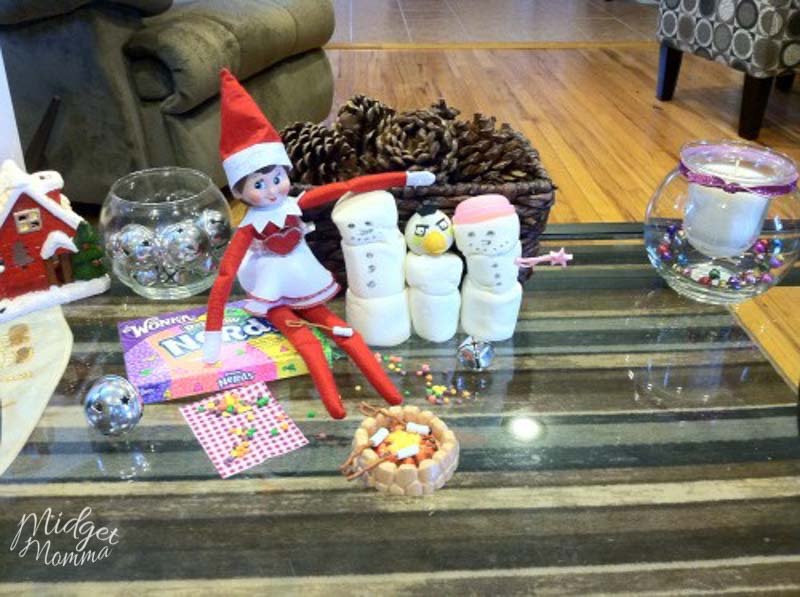 Elf on the shelf ideas with marshmallows.