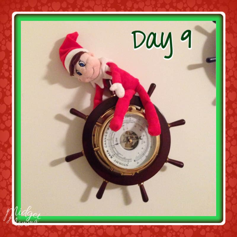 Easy Elf on the Shelf Ideas - Elf hanging from a clock on the wall