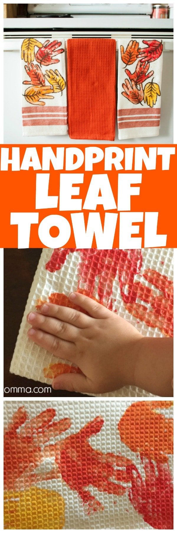 DIY Leaf Handprint Hand towels • MidgetMomma