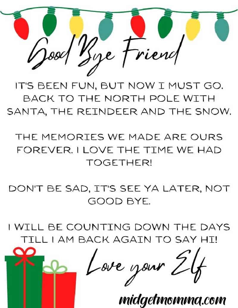 Elf on the Shelf Goodbye letter printable 