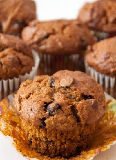 pumpkin banana chocolate chip muffins