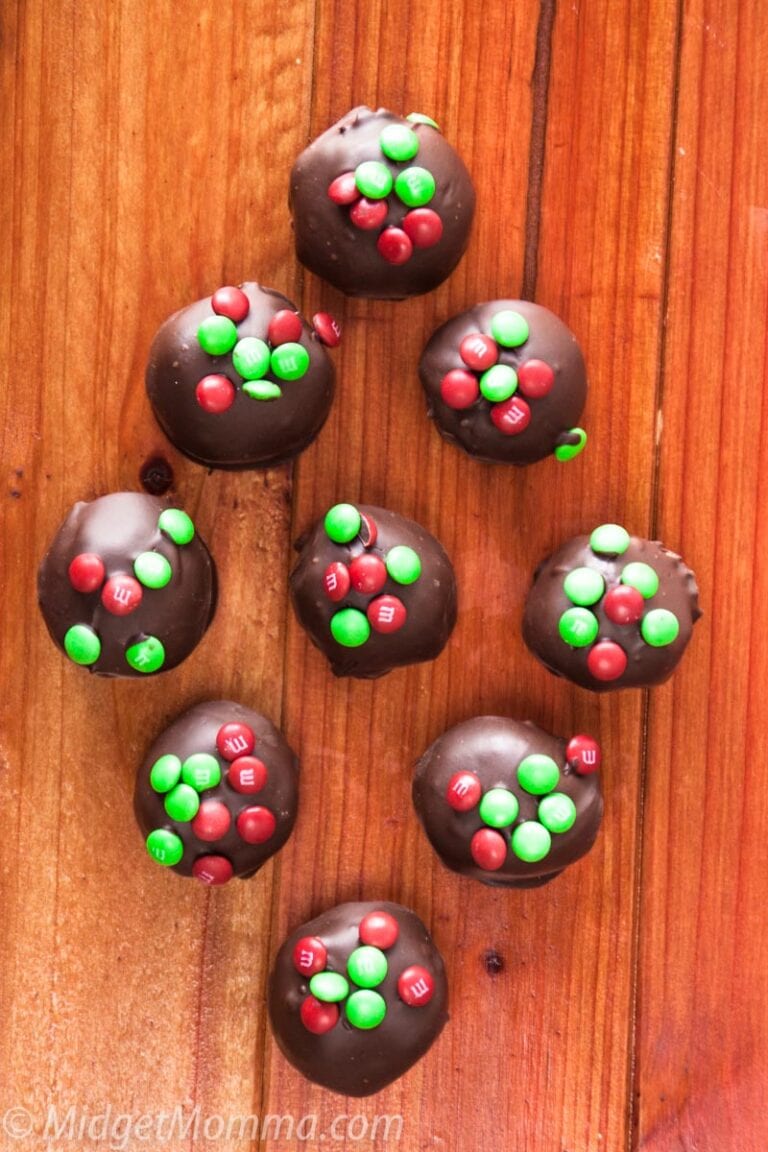 Holiday M&M Chocolate Peanut Butter Balls • MidgetMomma