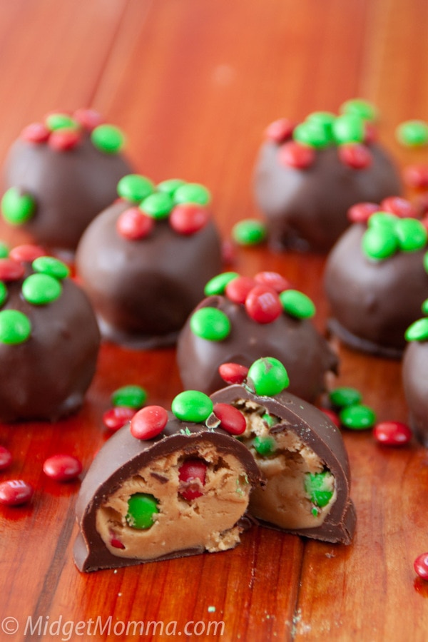 Holiday M&M Chocolate Peanut Butter Balls • MidgetMomma