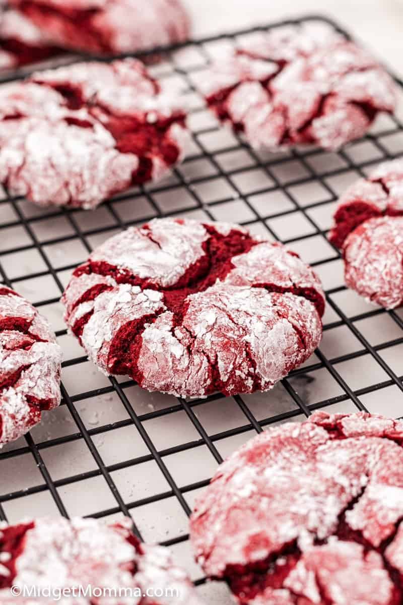 close up photo of cake mix red velvet cookies
