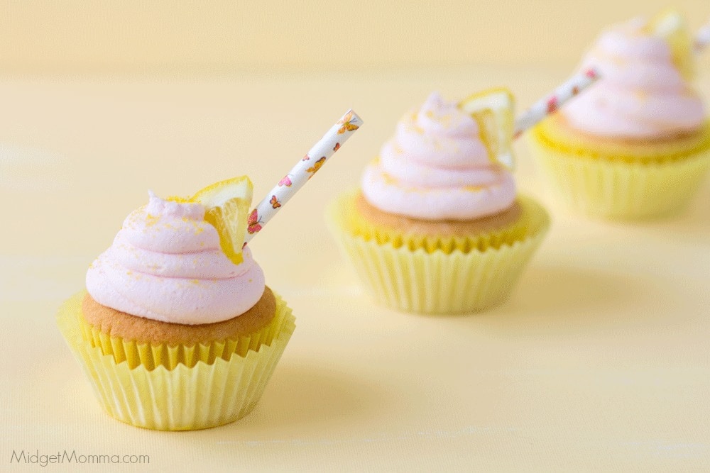 pink lemonade cupcake. Vanilla cupcake with lemonade buttercream frosting. 