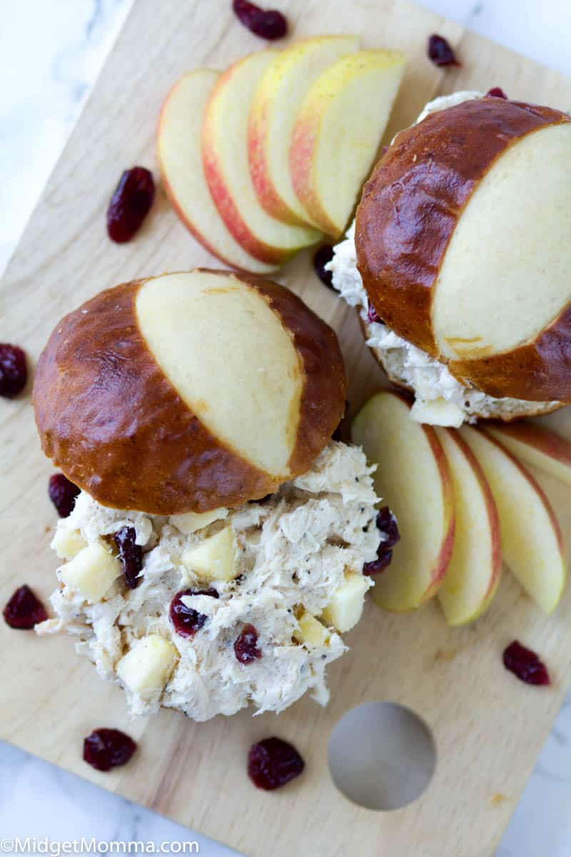 Easy Chicken Salad on a pretzel bun