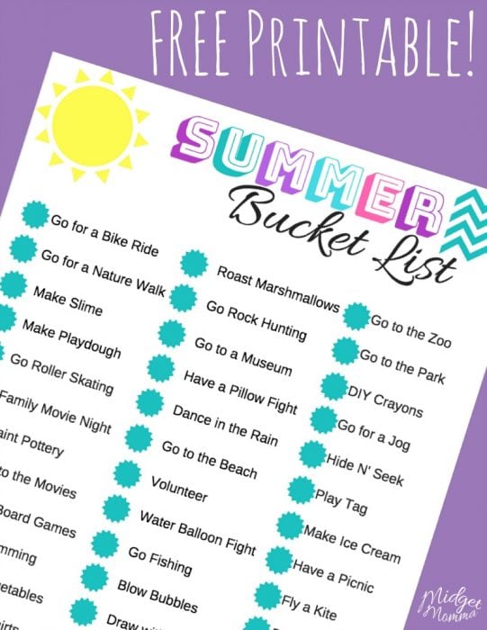 FREE Summer bucket List Printable