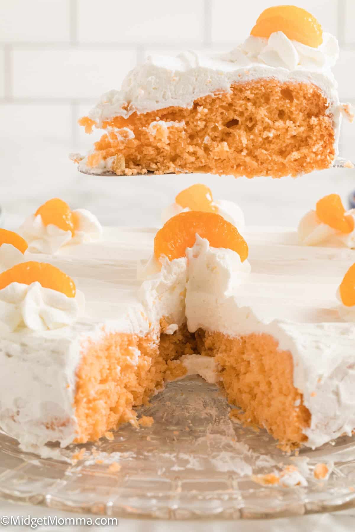 front photo of Orange Soda Cake with a slice cut out