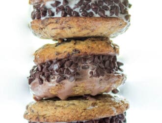 Stack of 3 Chocolatee chip cookie ice cream sandwiches