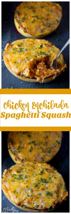 Amazing Chicken Enchilada Spaghetti Squash dinner. Low carb Chicken Enchilada recipe that is bursting with flavor. Easy to make Chicken Spaghetti Squash dinner. #Chicken #Enchilada #Recipe #SpaghettiSquash