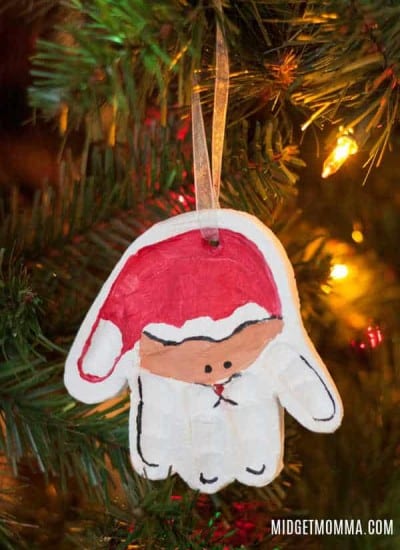 Kids Handprint Santa Ornament made with Air Dry Clay