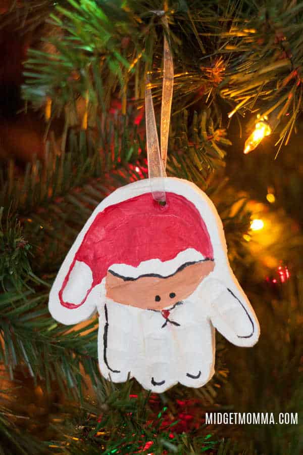 Kids Handprint Santa Ornament made with Air Dry Clay