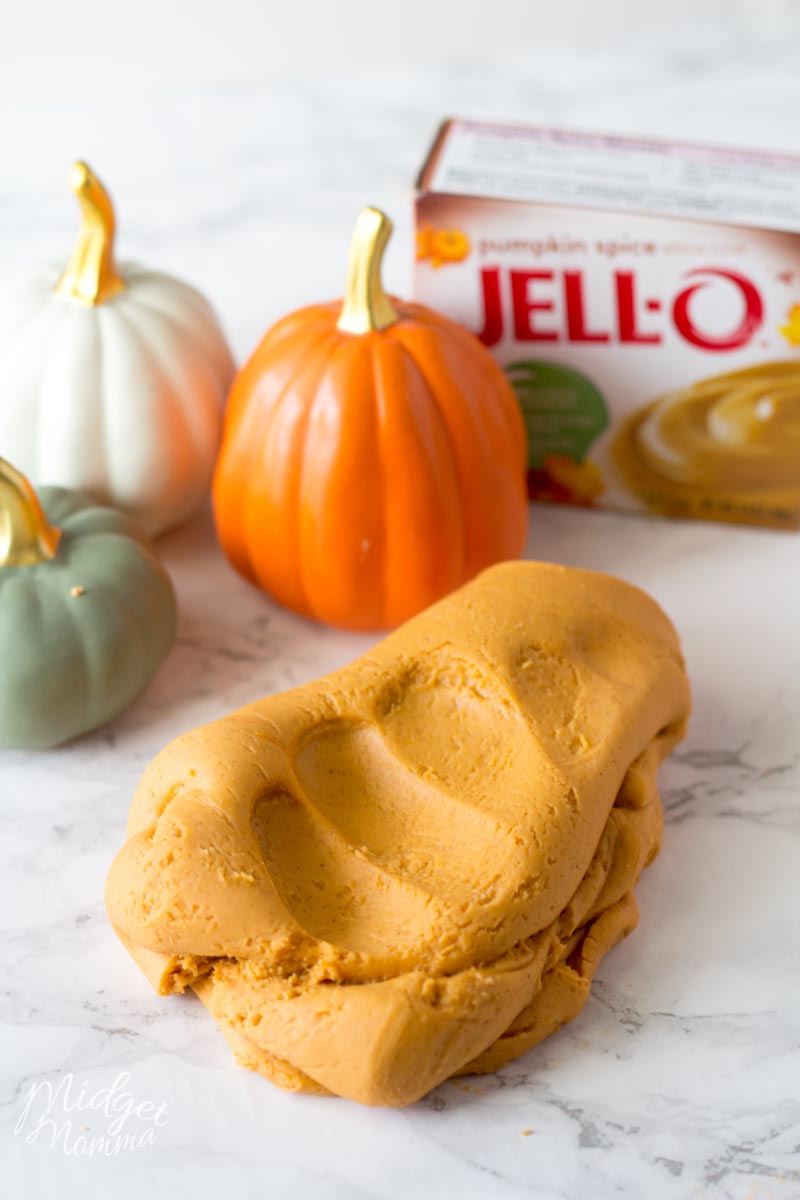 Pumpkin Spice Pudding slime Recipe made with pumpkin spice pudding sitting on the counter