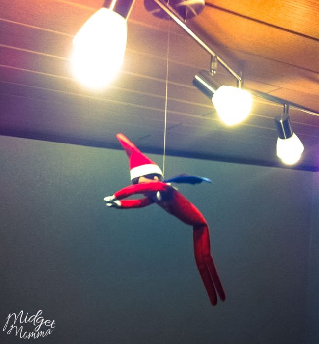 Check out this Elf on the Shelf Flying DIY Trick! Such a great way to add more fun to your Elf on the Shelf holiday traditions with the kids!