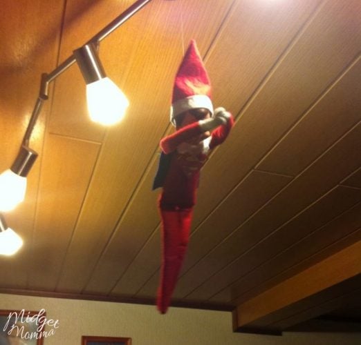 Check out this Elf on the Shelf Flying DIY Trick! Such a great way to add more fun to your Elf on the Shelf holiday traditions with the kids!