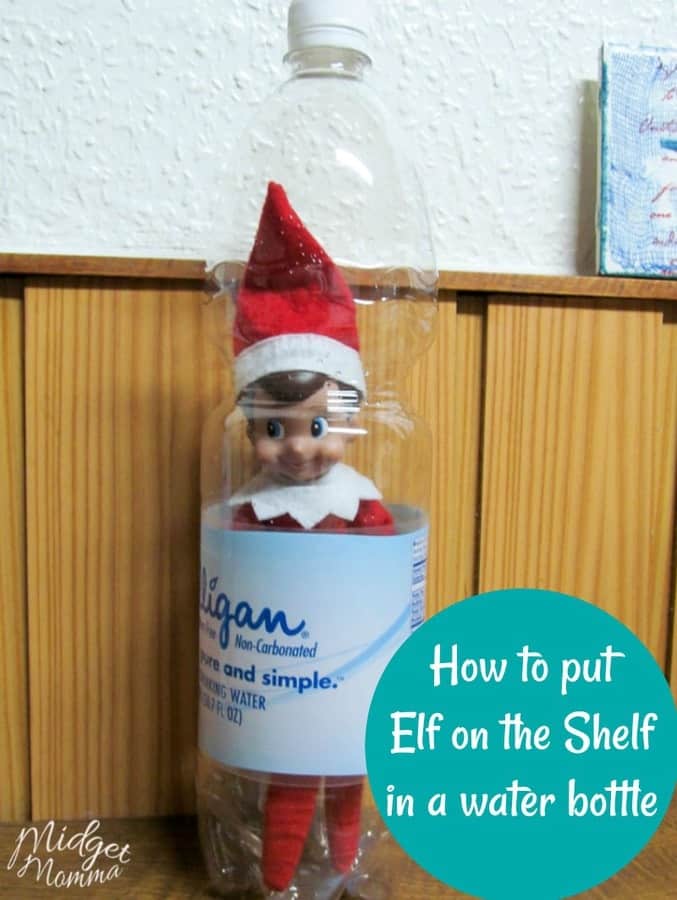 Elf on the Shelf in a water bottle- Easy Elf on the Shelf Ideas