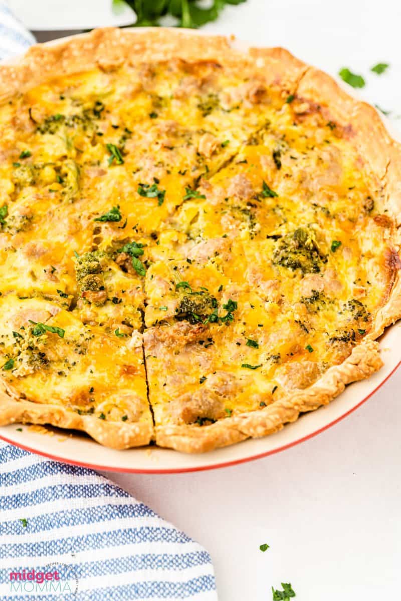 Close up photo of Sausage Broccoli and Cheese Quiche