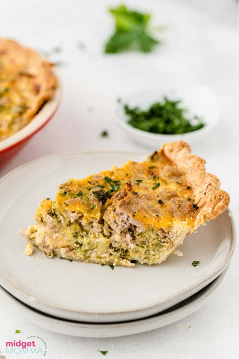 Broccoli and Cheese Sausage Quiche • MidgetMomma