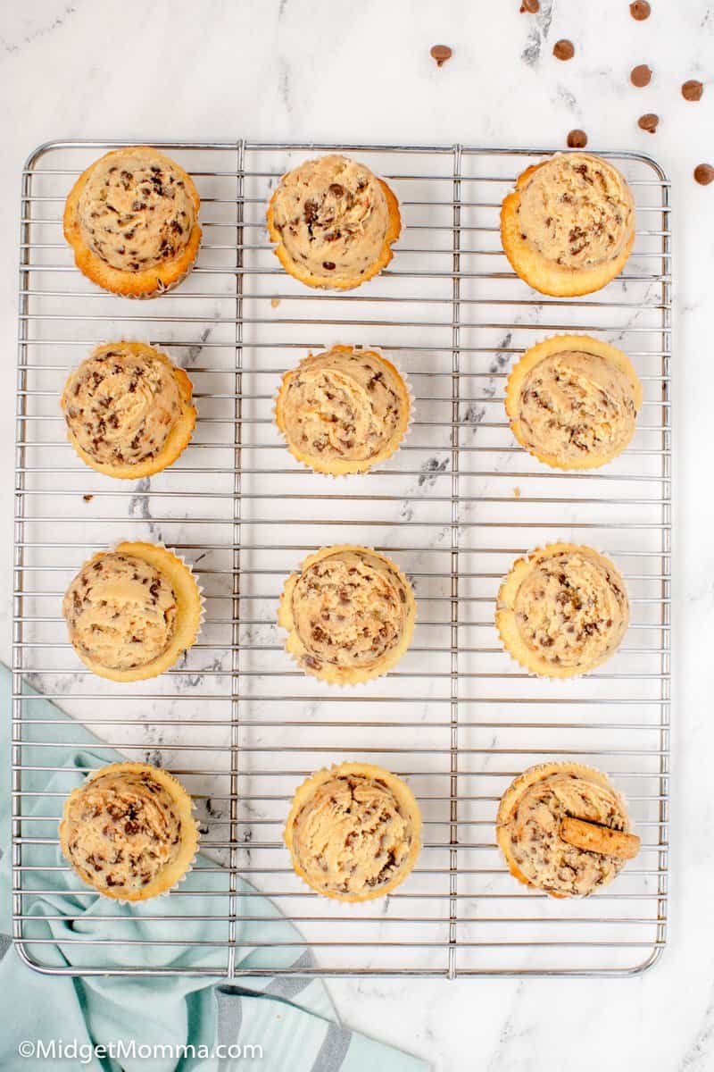 Chocolate Chip Cupcakes cooling on a baking rack