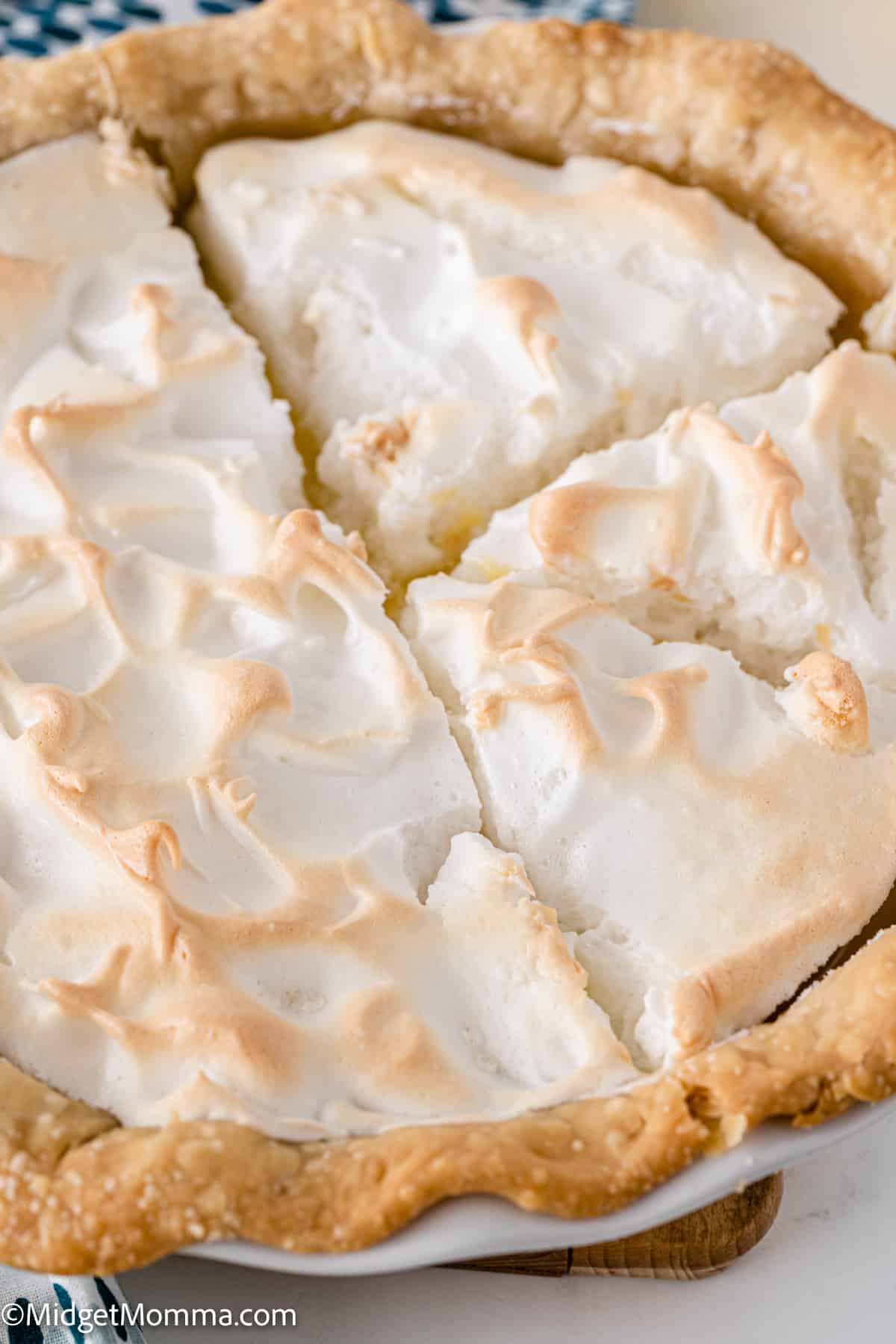 overhead photo of Lemon Meringue Pie Recipe cut into slices