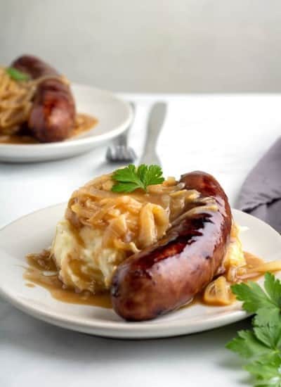 Bangers and Mash on a plate