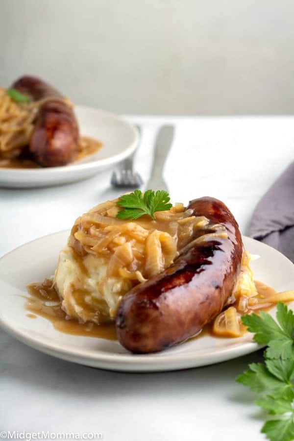 Irish Bangers and Mash with Guinness Onion Gravy • MidgetMomma