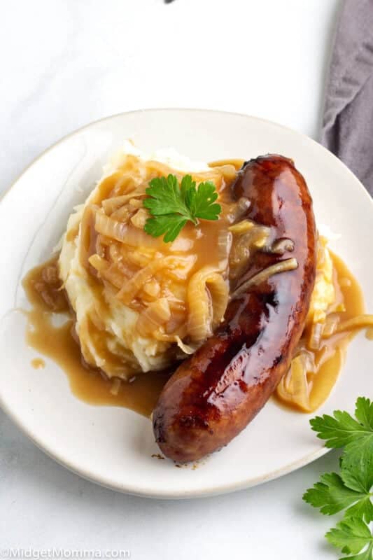 Bangers and Mash with onion gravy recipe